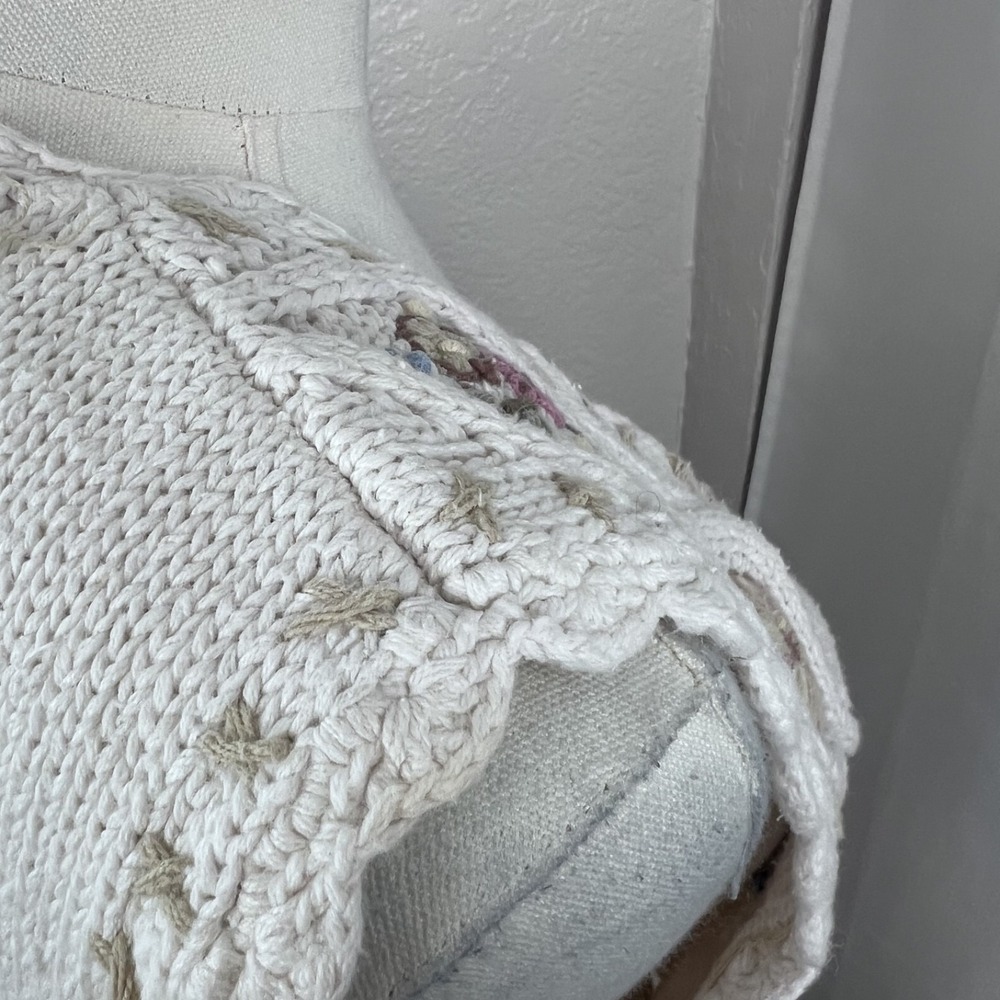 Vintage Y2K Embroidered Knit Sweater Vest Womens Large Cream Cottage Granny Boho - Picture 5 of 9
